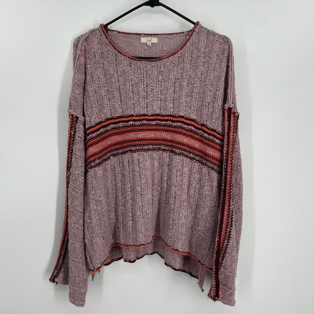 Easel Los Angeles‎ Mauve Textured Knit Striped Oversized Boho Sweater Small